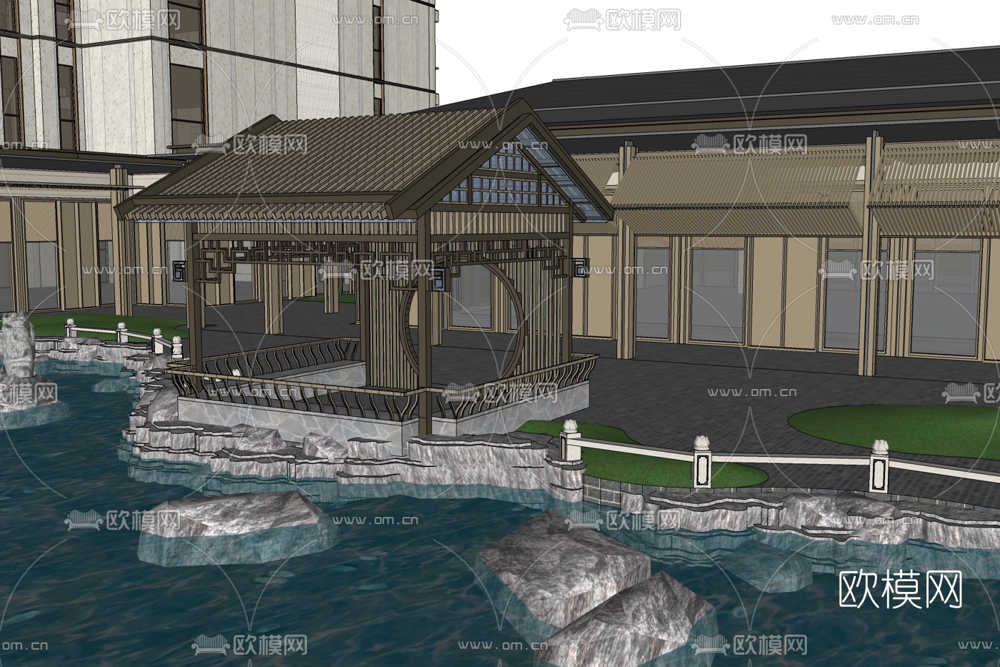 中式商业会所免费su模型下载