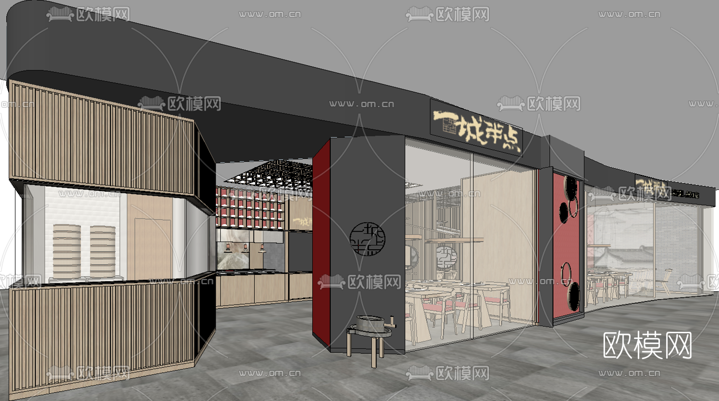 中式自助餐厅su模型