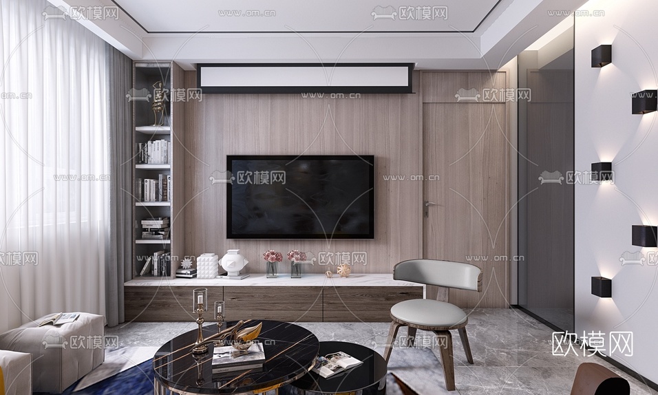 现代轻奢客厅餐厅3d模型下载(渲染图5)