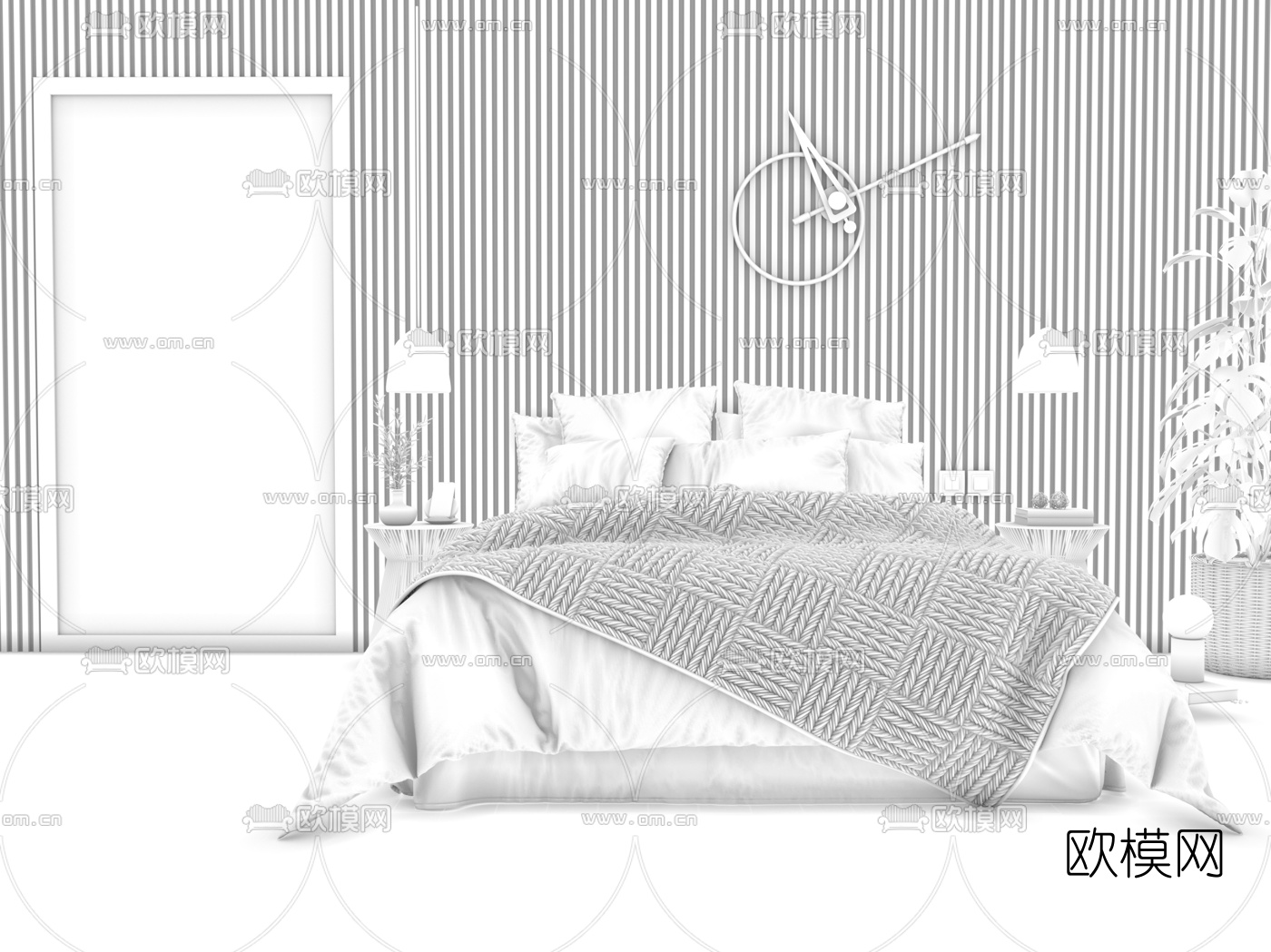 北欧布艺双人床3d模型下载（渲染图2）
