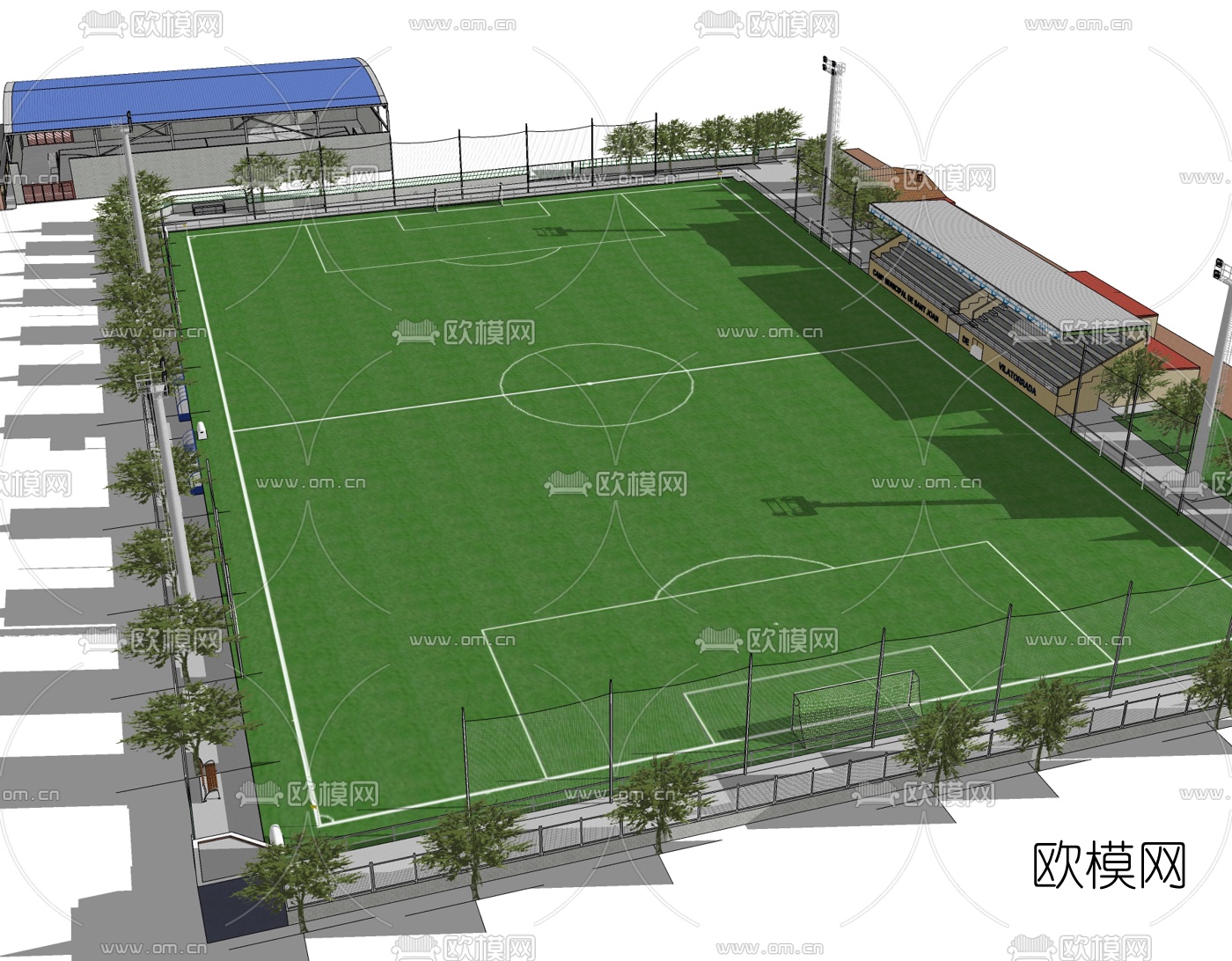 现代足球场免费su模型下载
