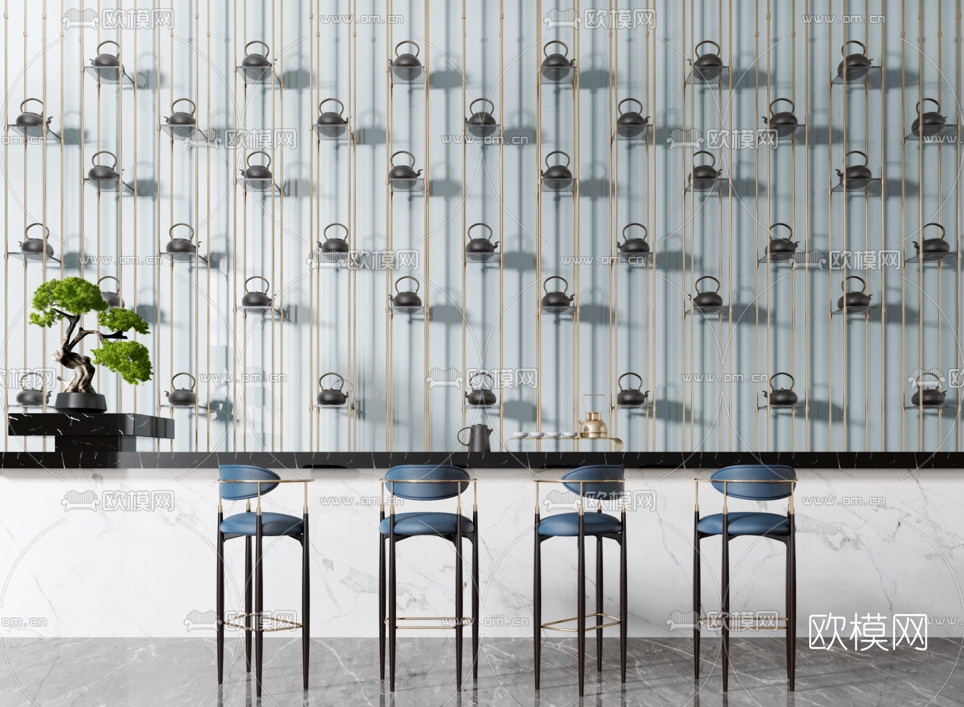 现代大理石吧台3d模型下载（渲染图1）