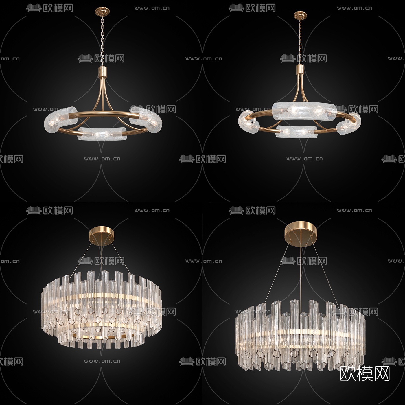现代轻奢水晶吊灯3d模型下载（渲染图1）