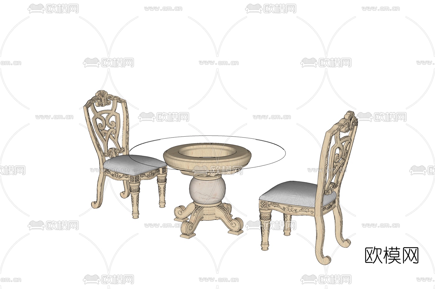 欧式实木休闲桌椅免费su模型下载
