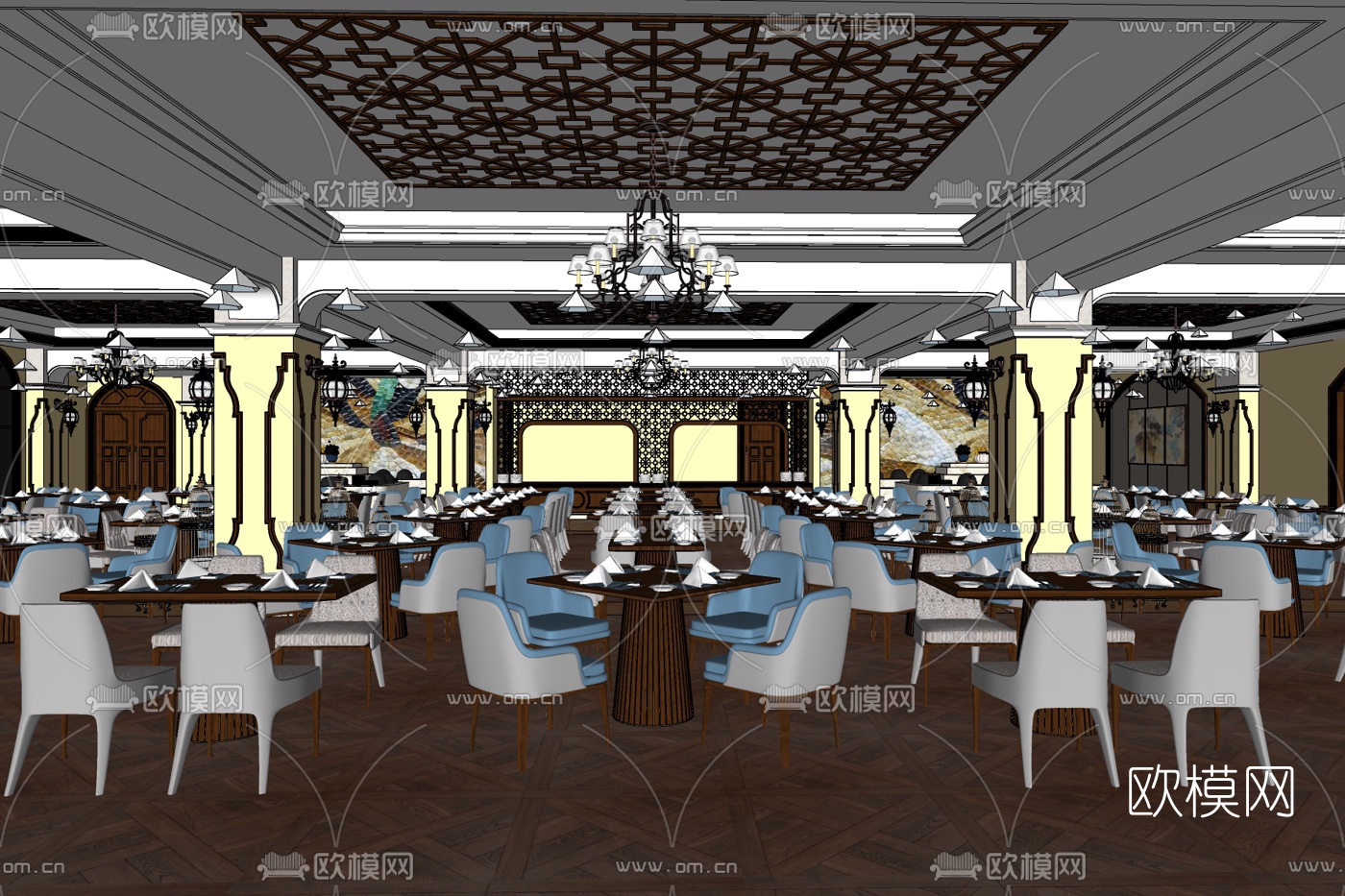 欧式西餐厅免费su模型下载