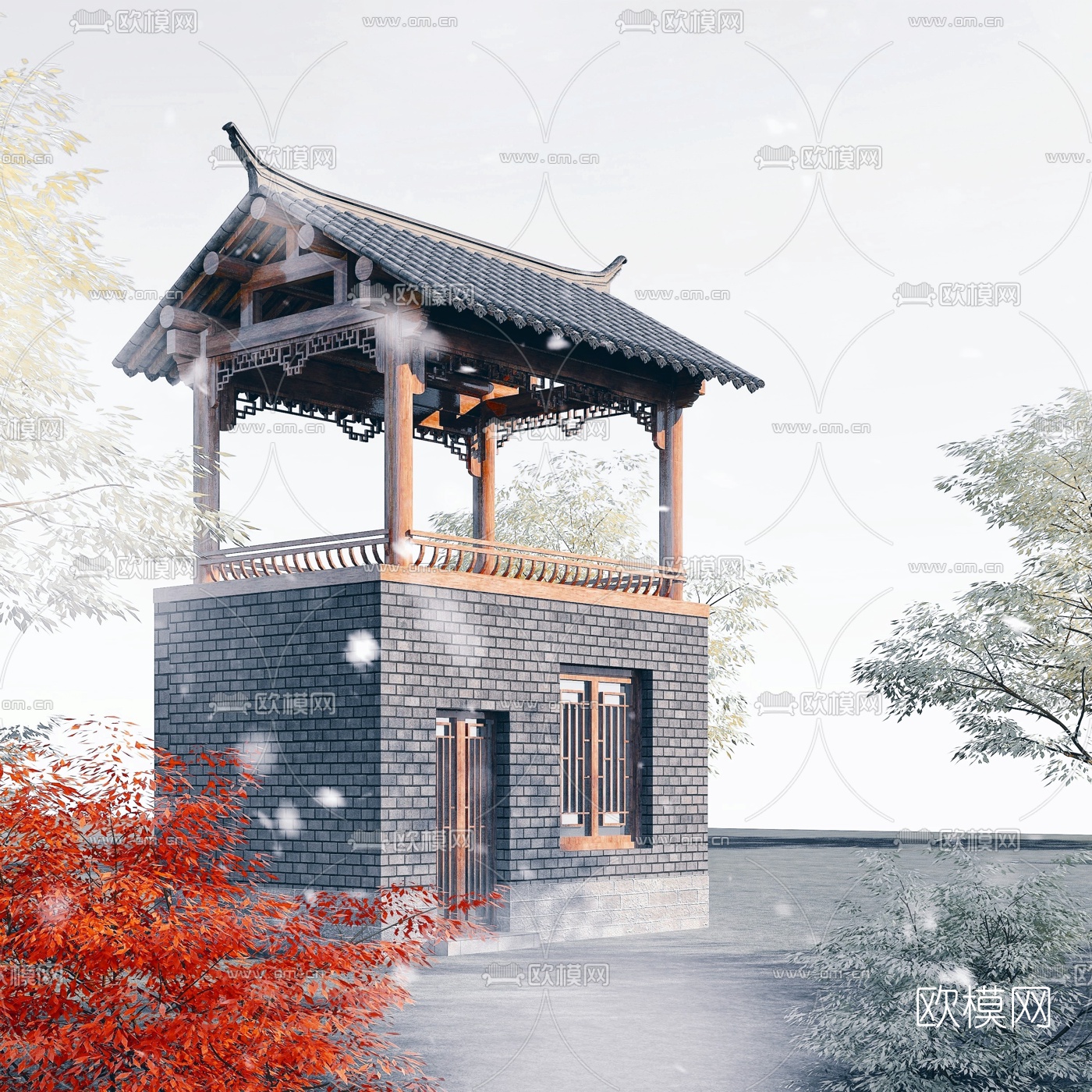 中式古建观景亭3d模型下载