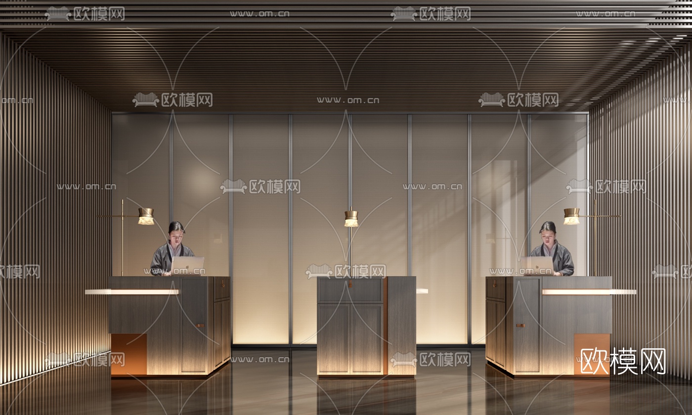 新中式前台接待台3d模型