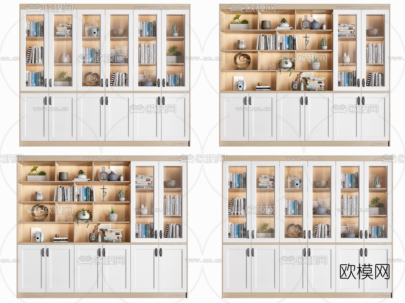北欧实木书柜组合3d模型下载（渲染图1）