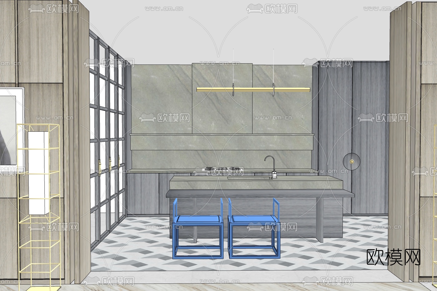 现代厨房免费su模型下载