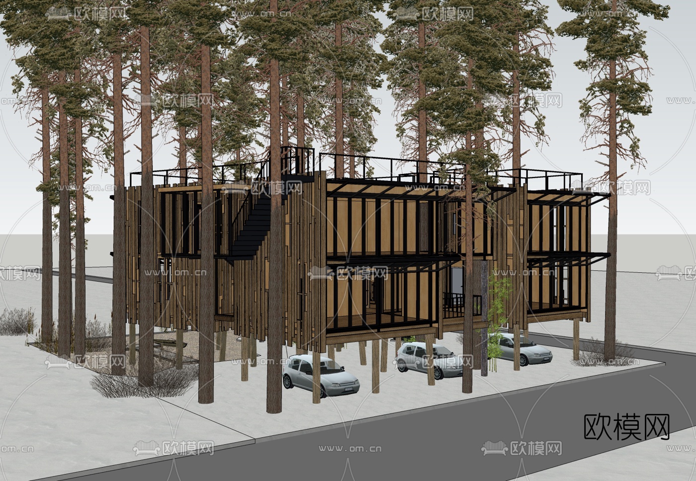 自然风别墅免费su模型下载