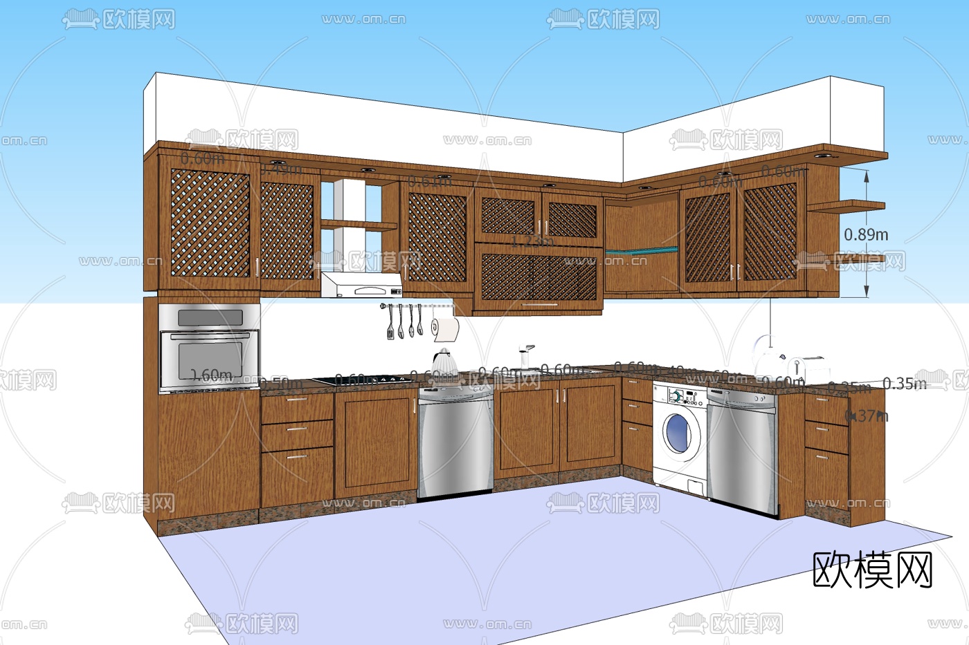 现代厨房免费su模型下载