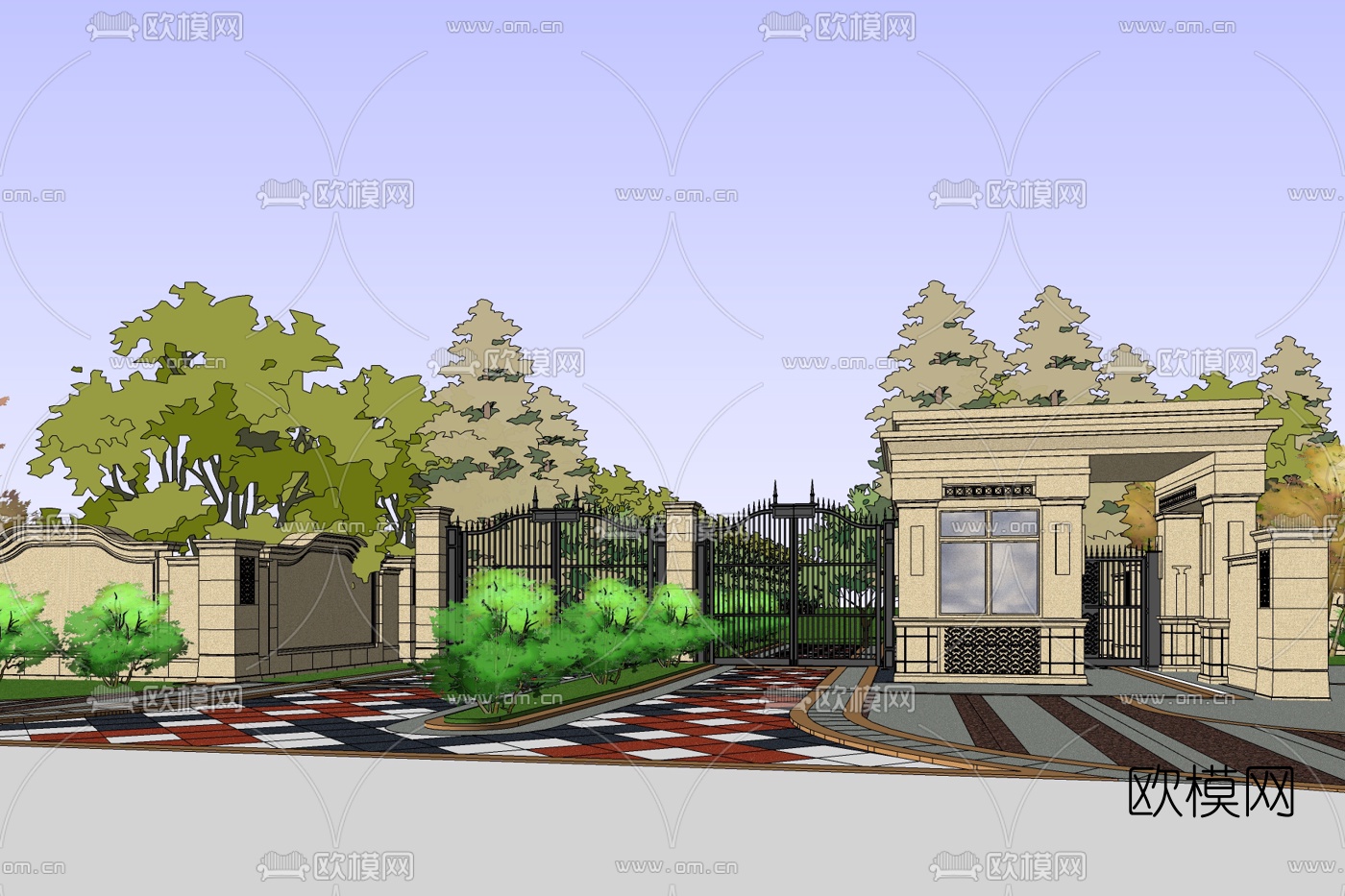 欧式小区入户门免费su模型下载