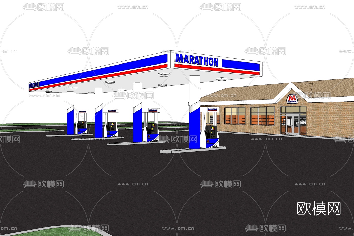 现代加油站免费su模型下载