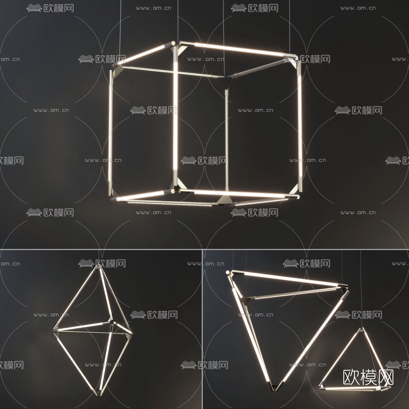 现代几何吊灯组合3d模型