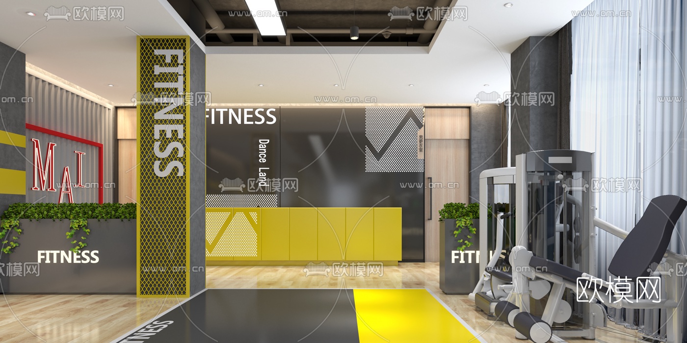 工业风健身房3d模型下载（渲染图2）