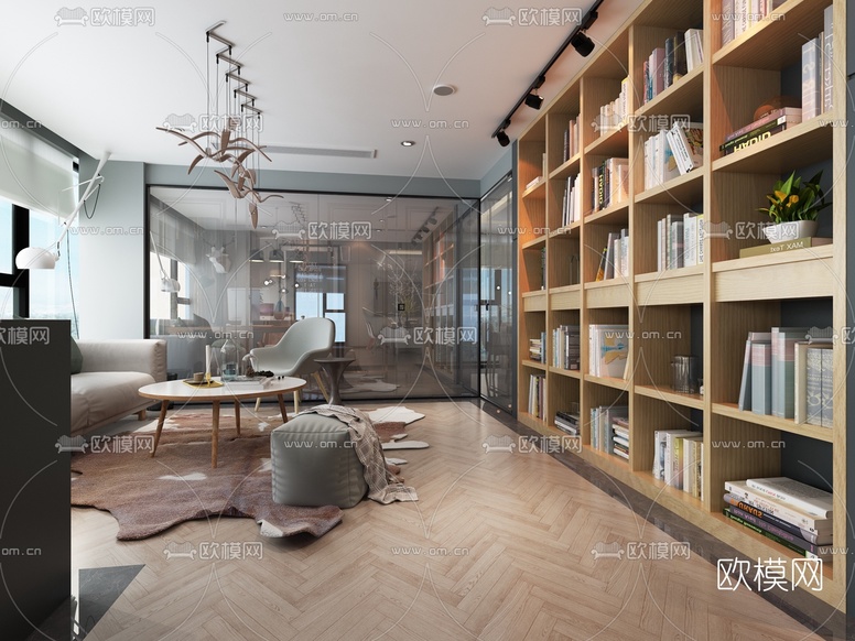 现代敞开式办公室3d模型下载(渲染图2)