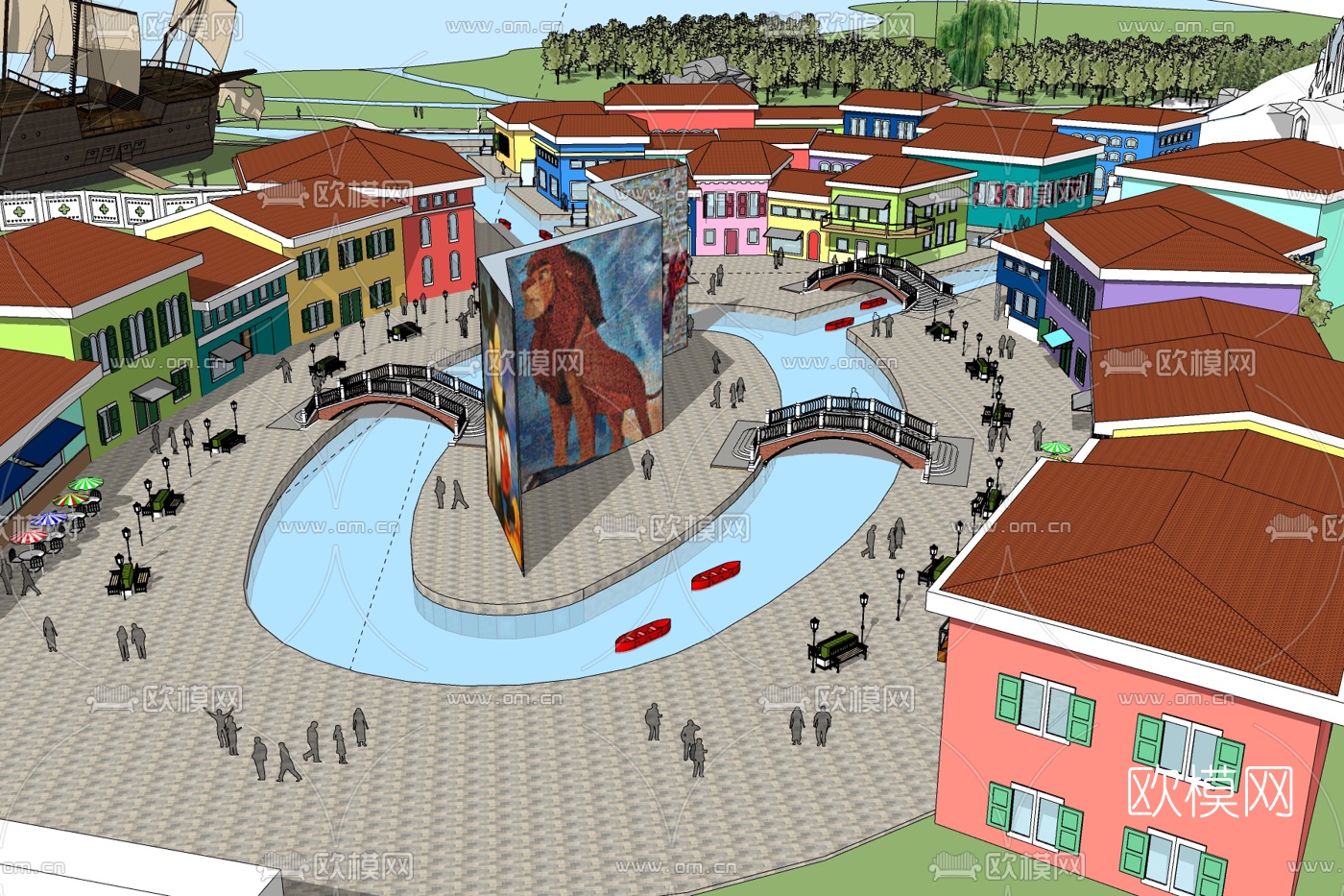 现代广场免费su模型下载