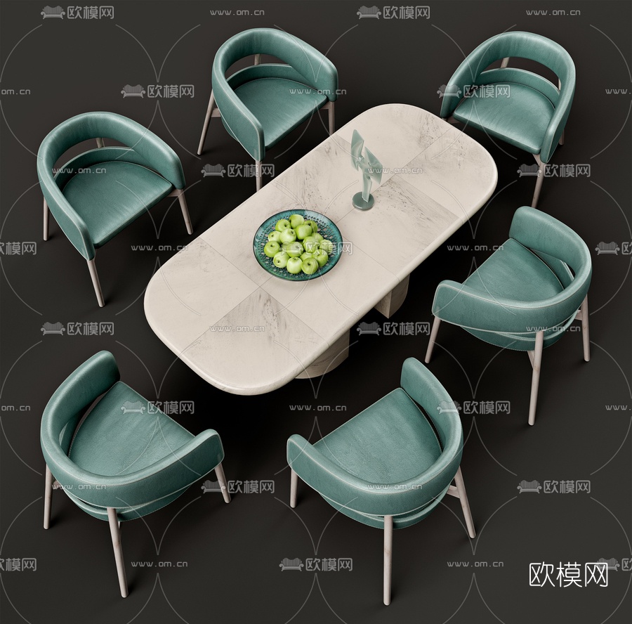 北欧简约餐桌椅3d模型下载（渲染图2）