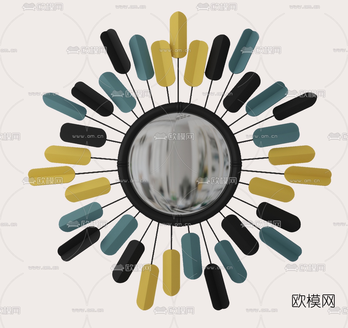 现代金属圆形时钟组合3d模型下载（渲染图4）