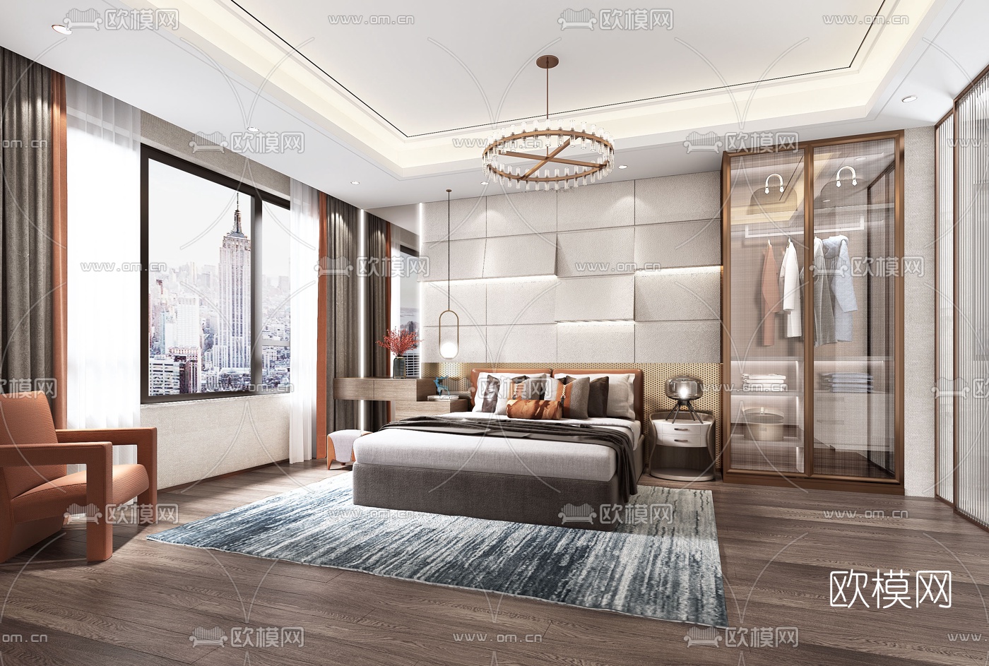 现代主人房卧室3d模型-免费3dmax模型库-欧模网