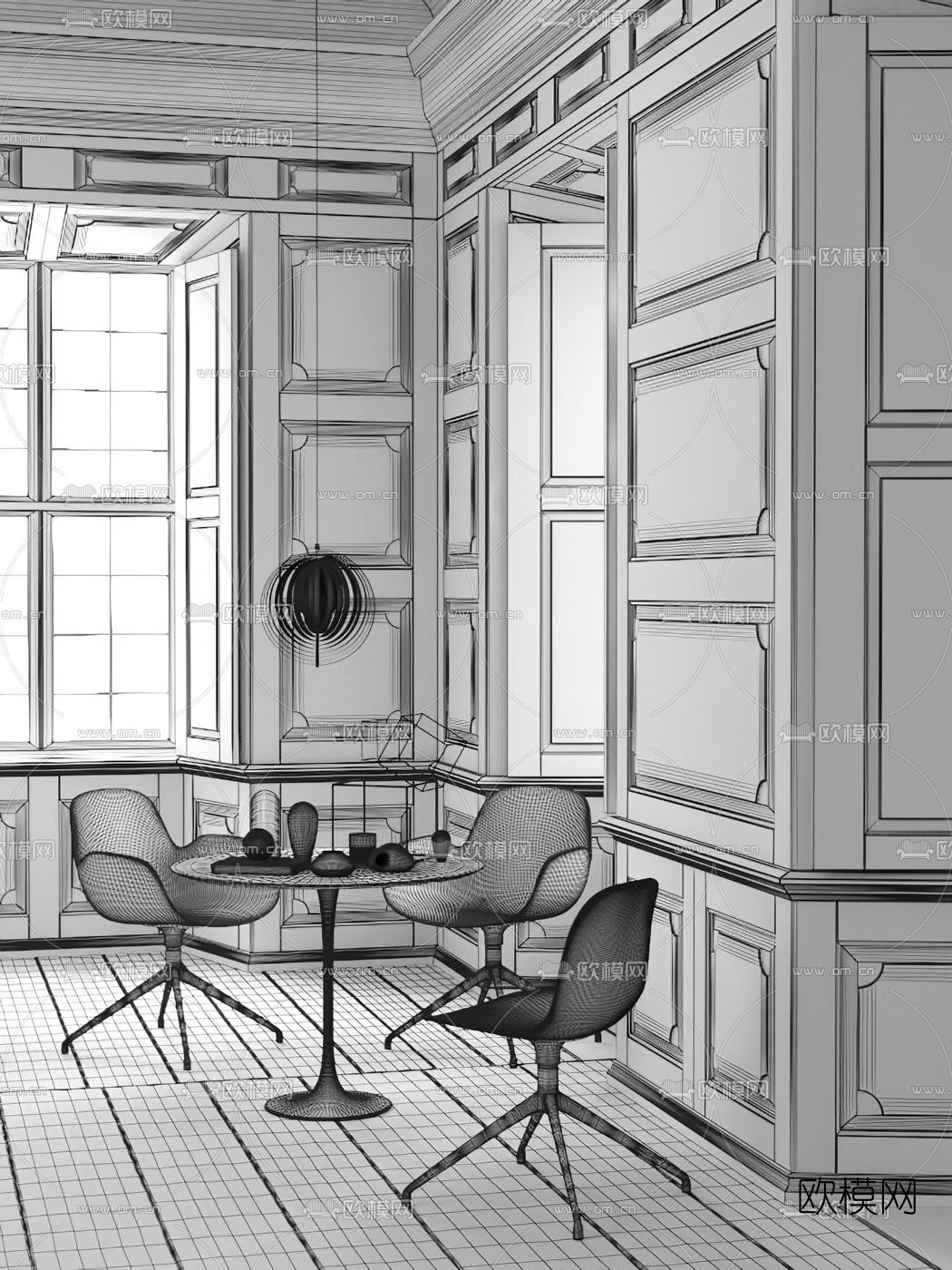 现代圆形休闲桌椅3d模型下载（渲染图3）