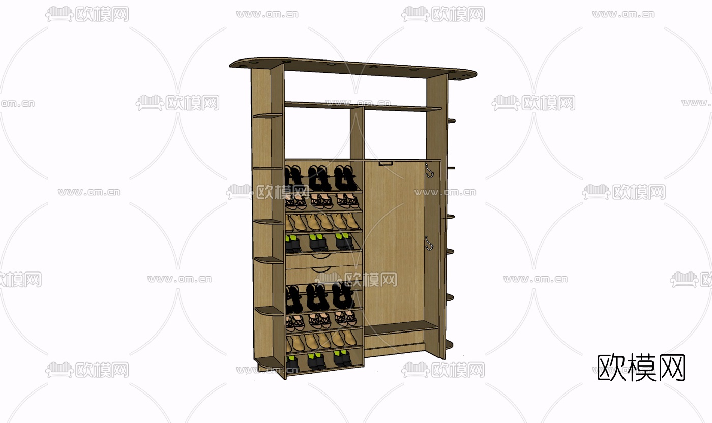 现代实木鞋柜免费su模型下载