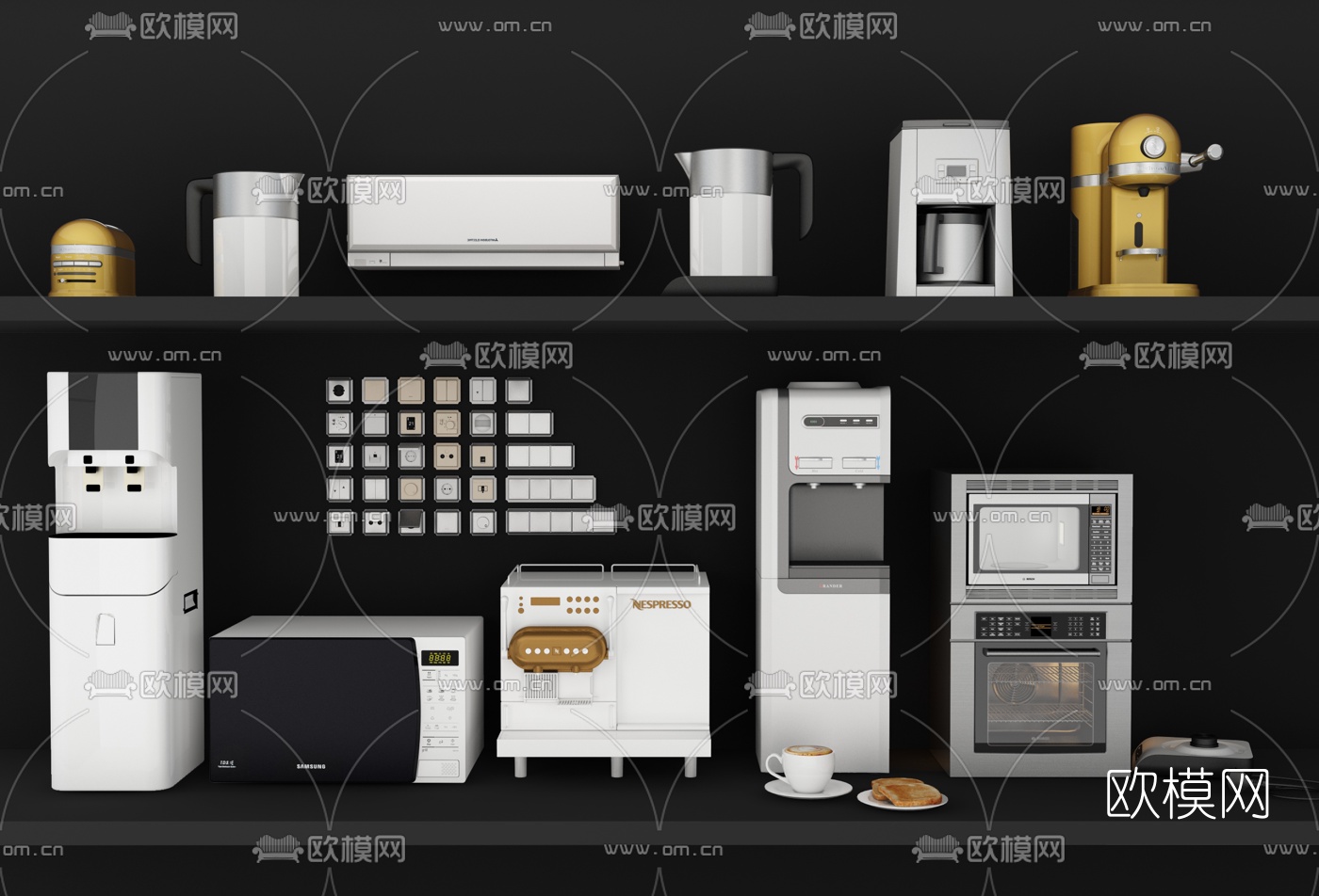现代饮水机咖啡机烤箱开关插座组合3d模型