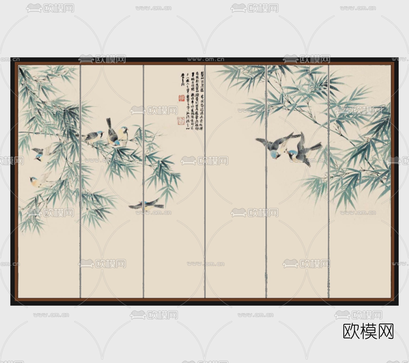 中式背景墙免费su模型