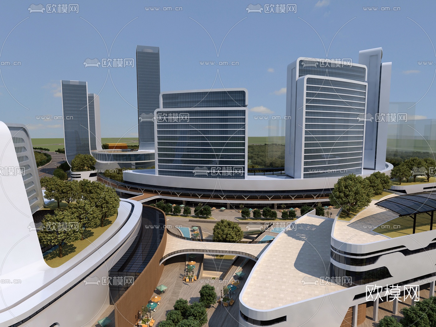 现代办公楼鸟瞰规划3d模型
