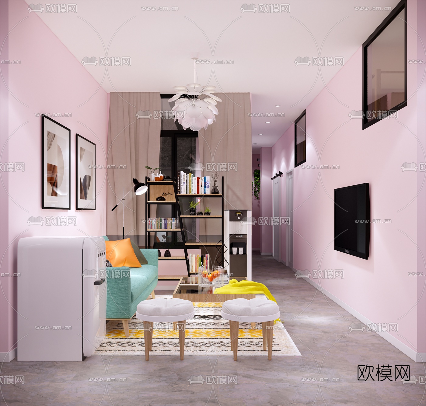 现代学校女生宿舍su模型下载（渲染图2）