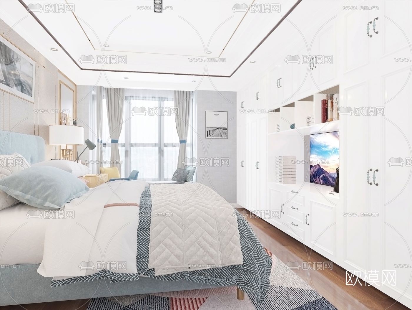 简欧卧室免费3d模型下载（渲染图2）