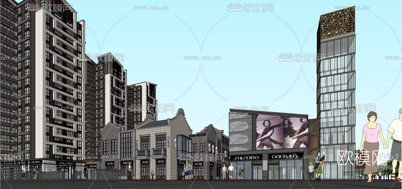 新中式商业街su模型下载（渲染图6）