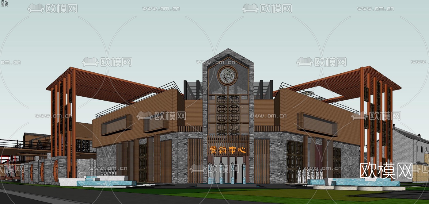 中式仿古小镇su模型下载（渲染图4）