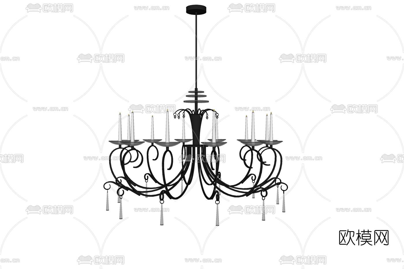欧式铁艺烛台吊灯免费su模型下载