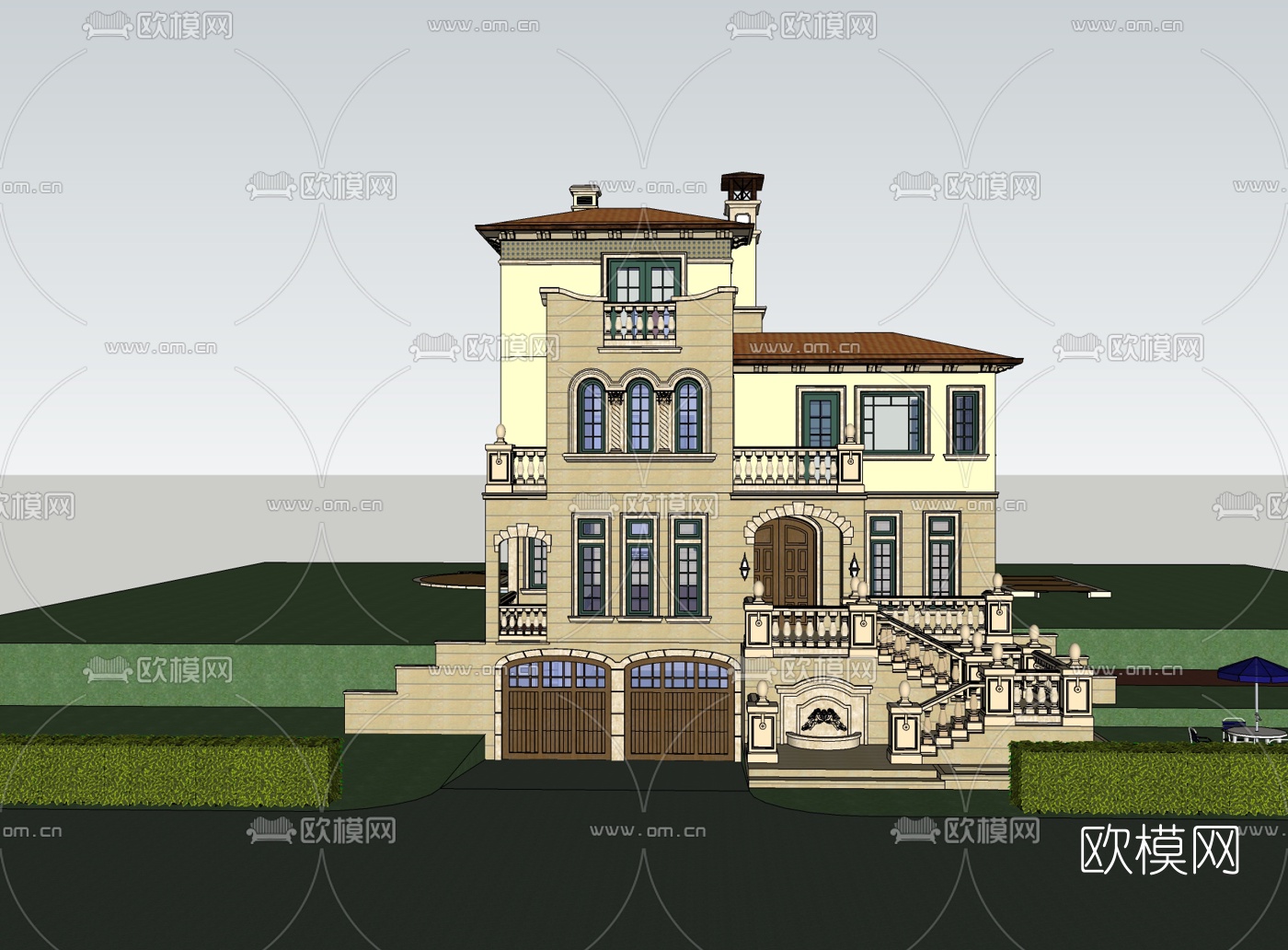 新古典别墅外观免费su模型下载