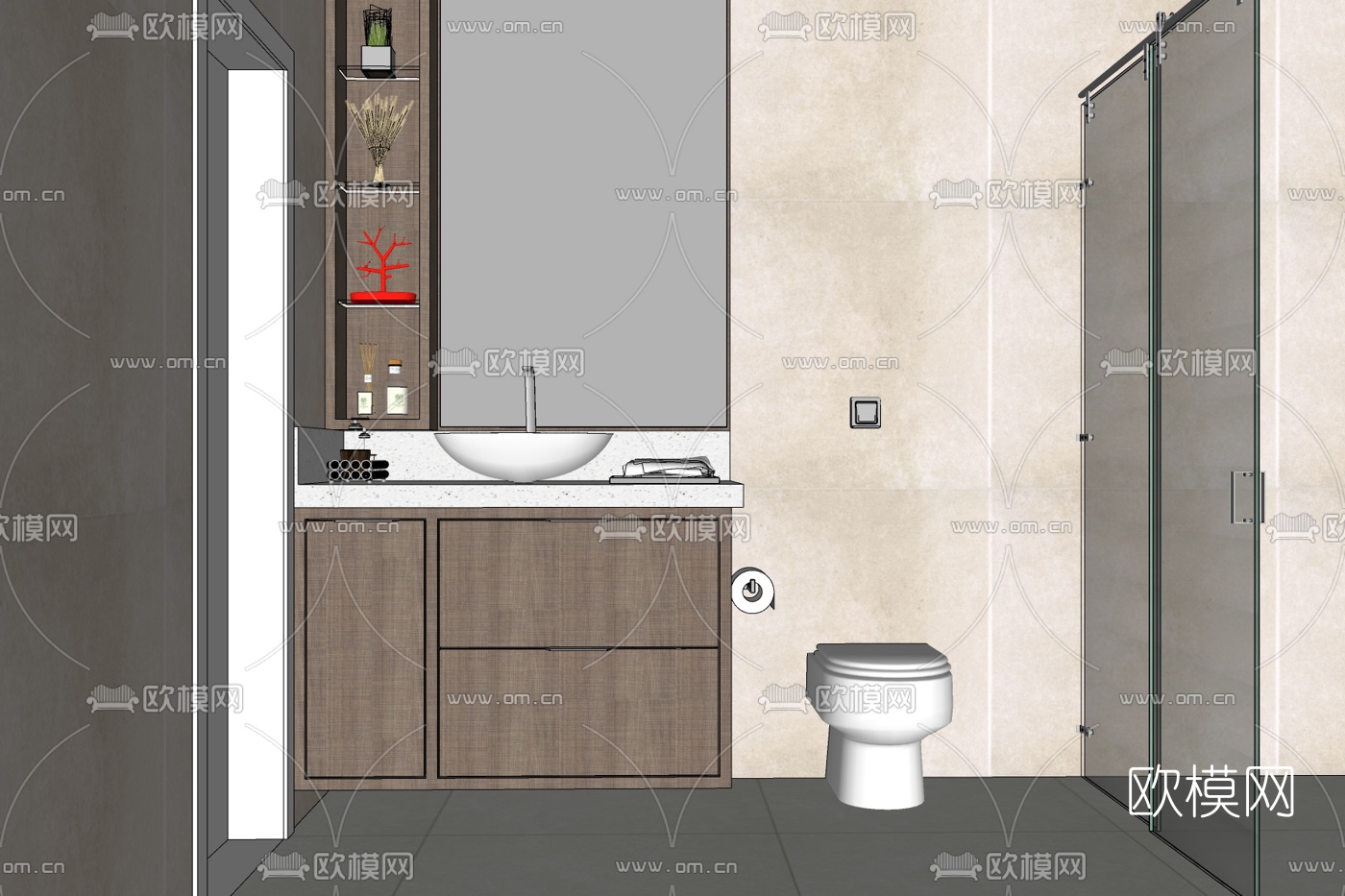新中式卫生间免费su模型下载