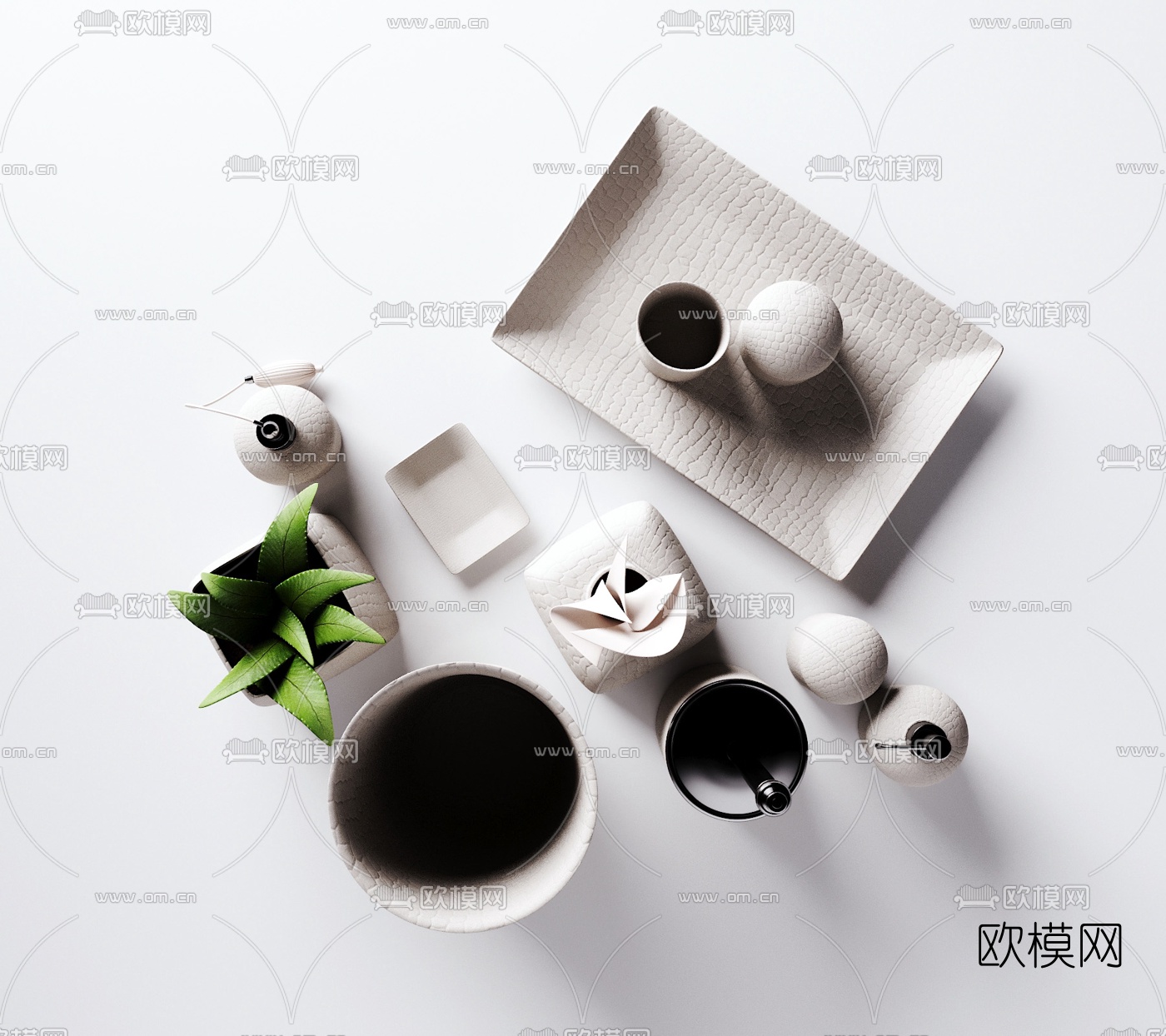 现代皮革盆栽器皿3d模型