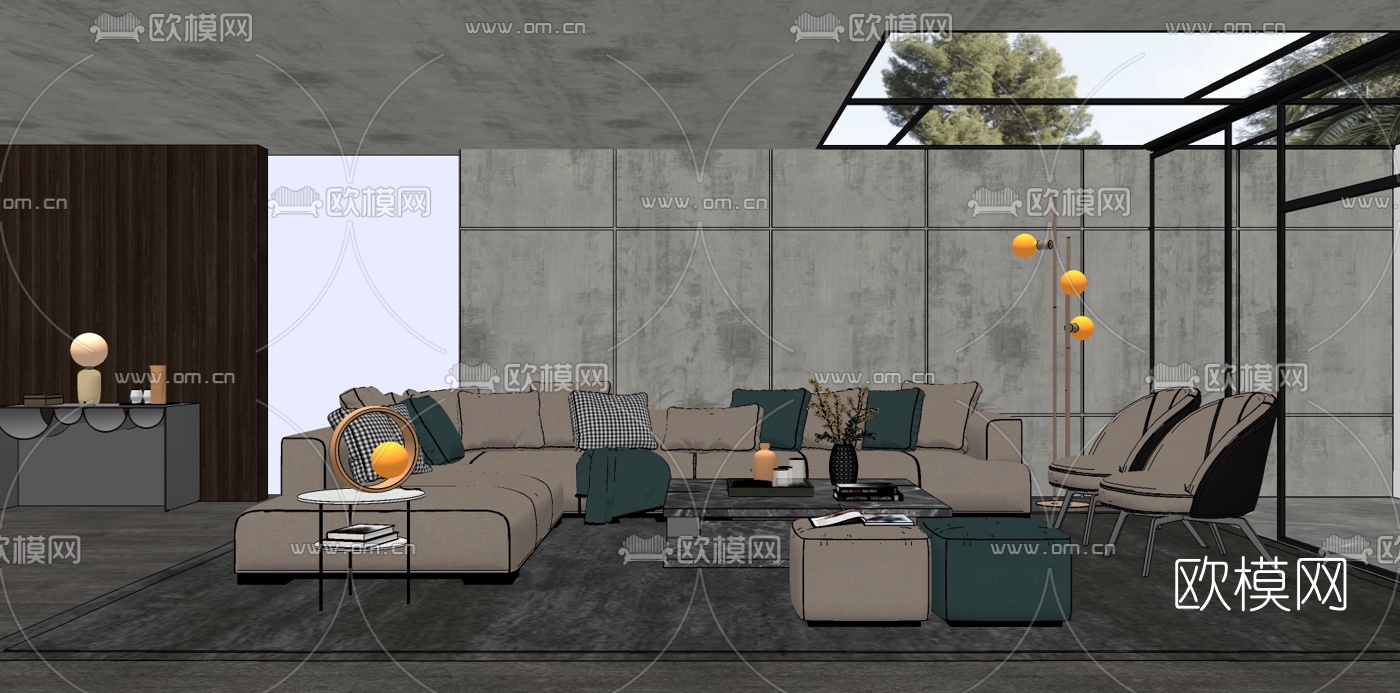 工业风简约客厅su模型下载