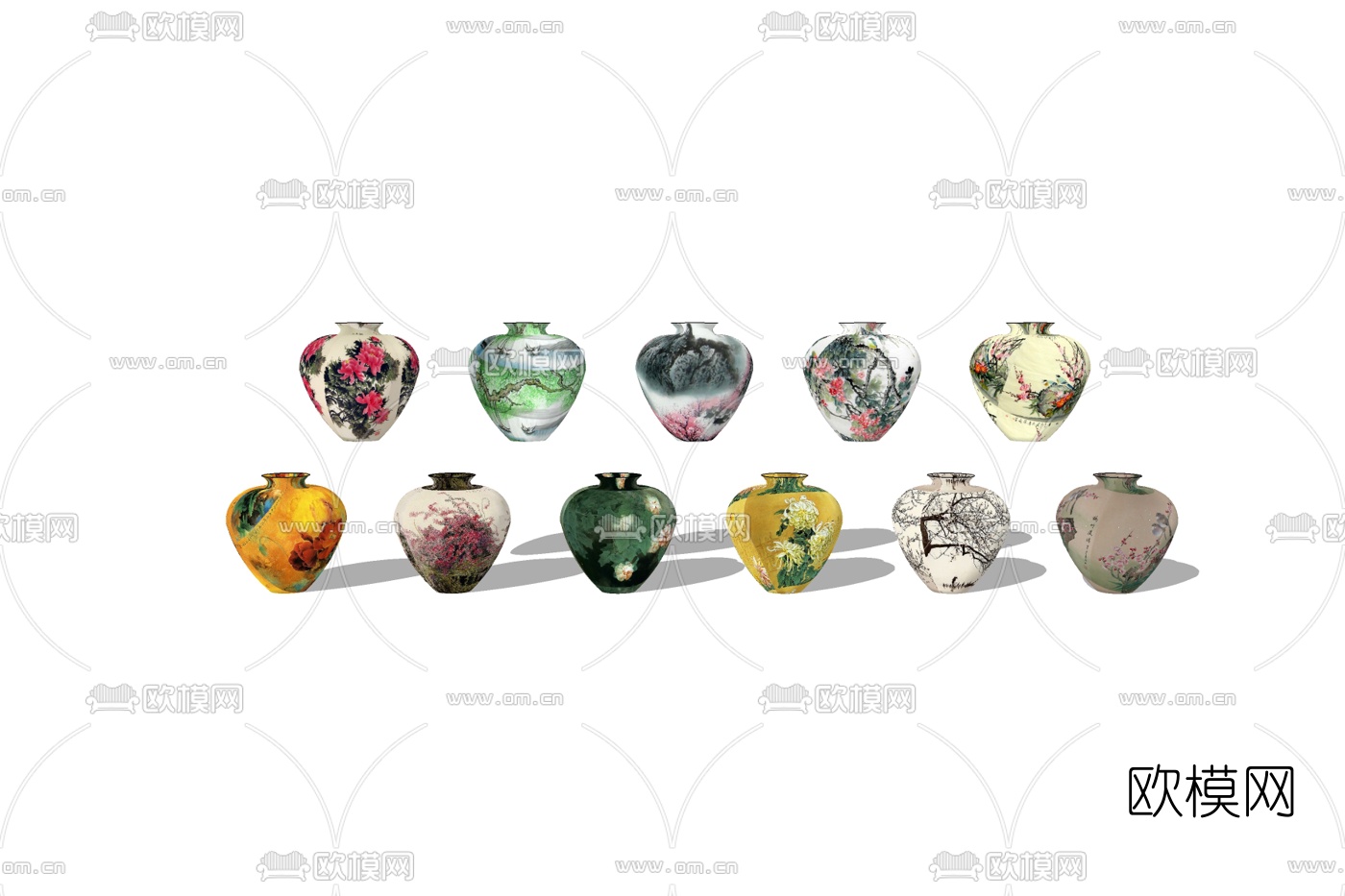 中式花纹瓷器免费su模型下载