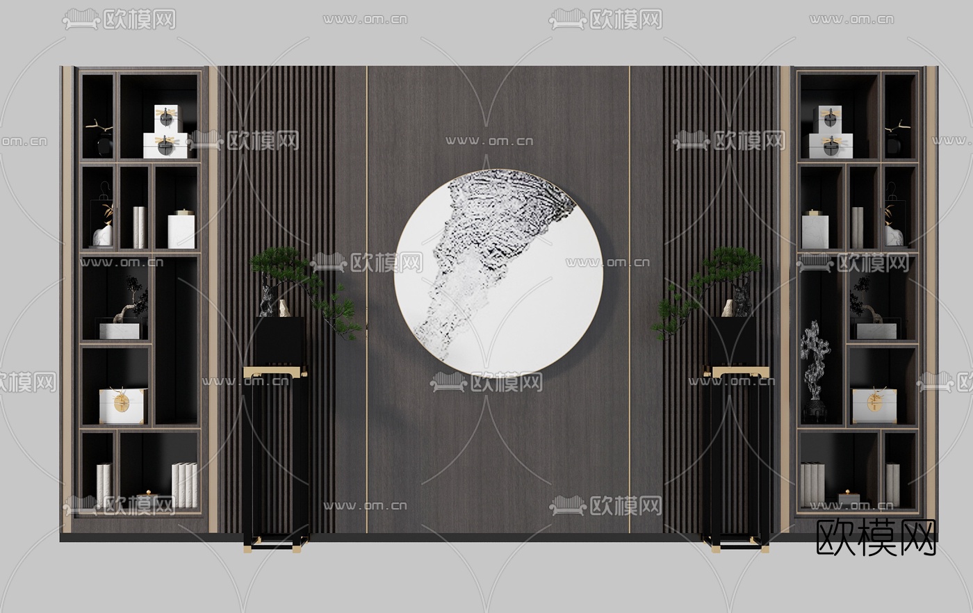 新中式博古架背景墙3d模型