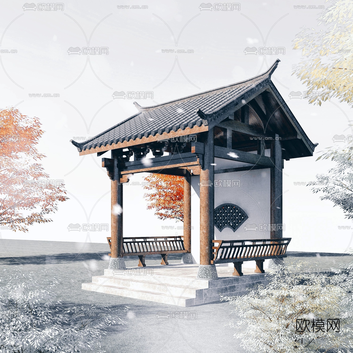 中式古建凉亭3d模型