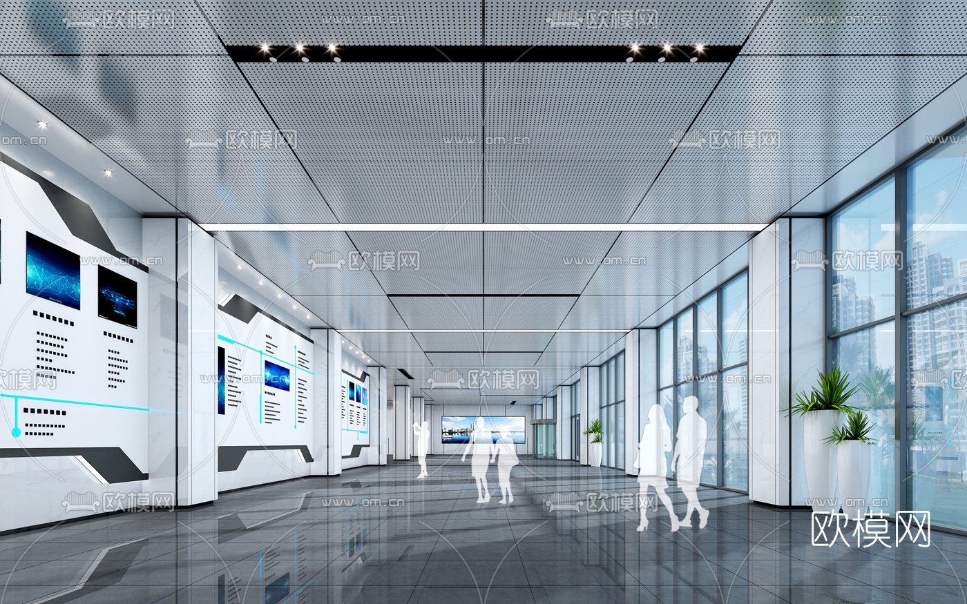 现代办公大堂前台3d模型