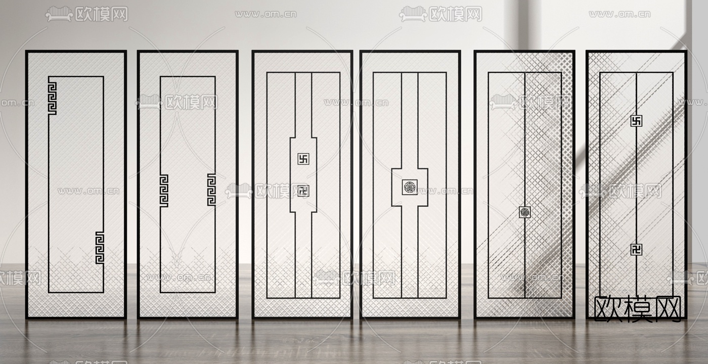 新中式工艺玻璃屏风隔断3d模型下载