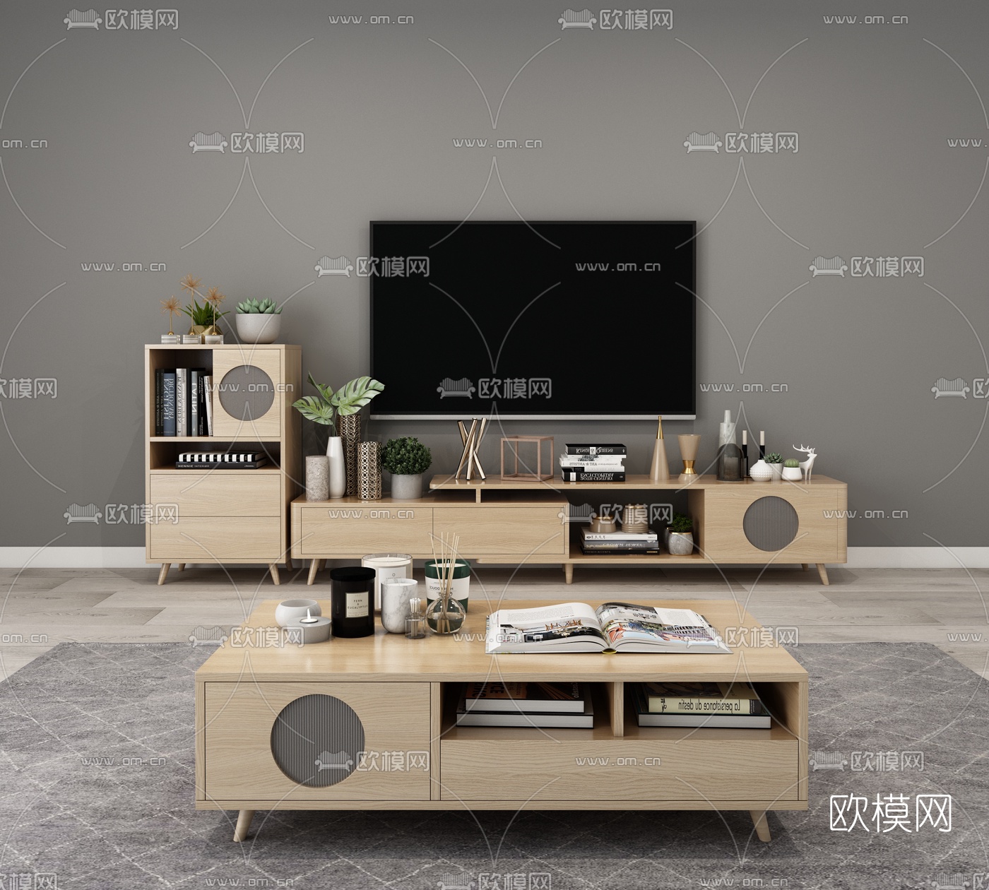 北欧茶几电视柜3d模型下载