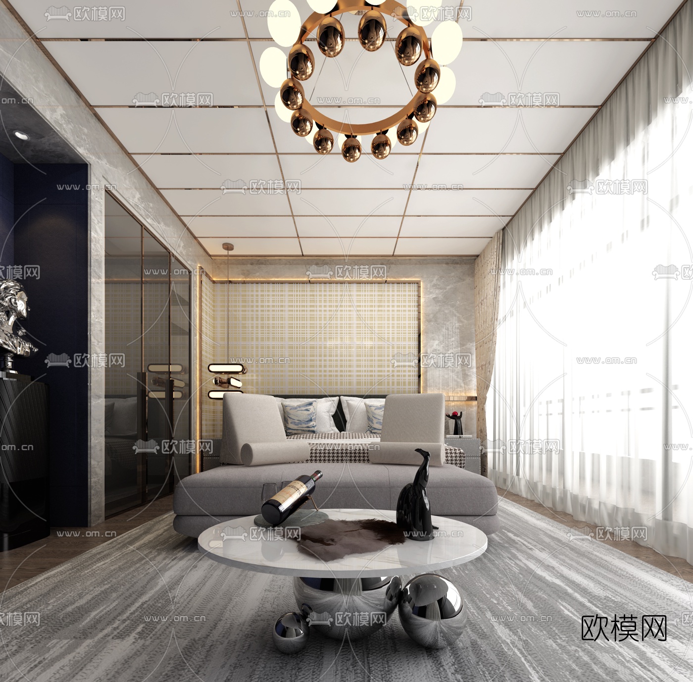 蜜尔设计 重庆万科悦湾·江上明月别墅卧室3d模型-免费3dmax模型库-欧模网