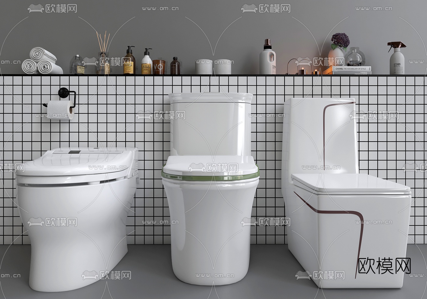 现代马桶坐便器3d模型下载（渲染图1）