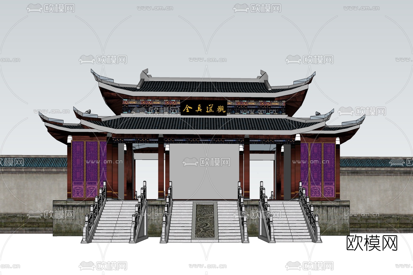 中式道观免费su模型下载