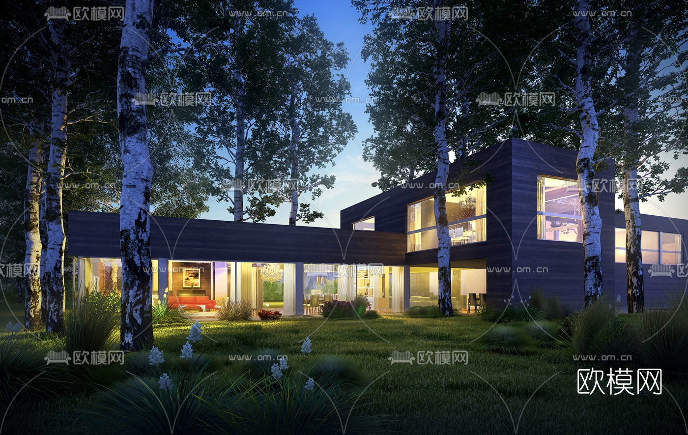 现代别墅景观园林3d模型下载