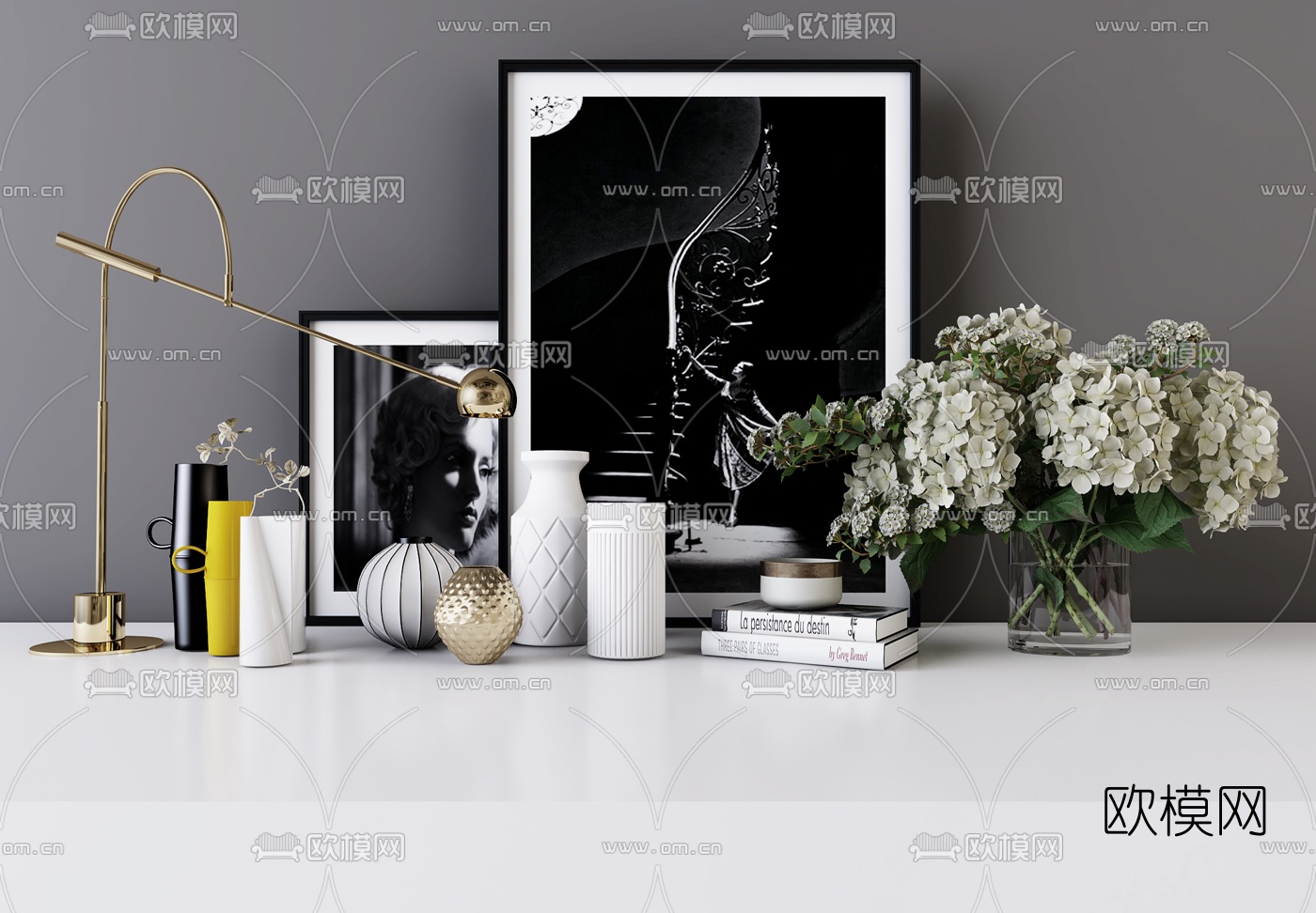 现代书籍花卉摆件3d模型