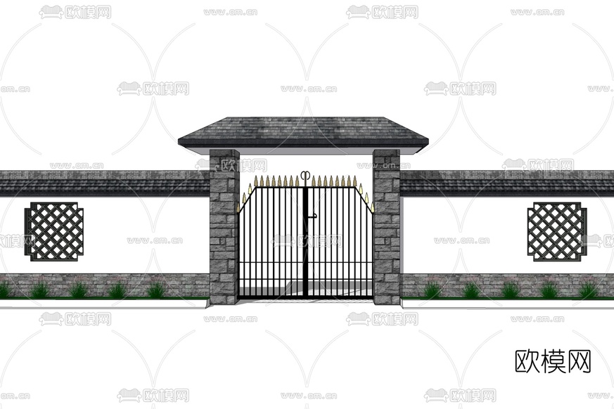 新中式庭院大门免费su模型下载